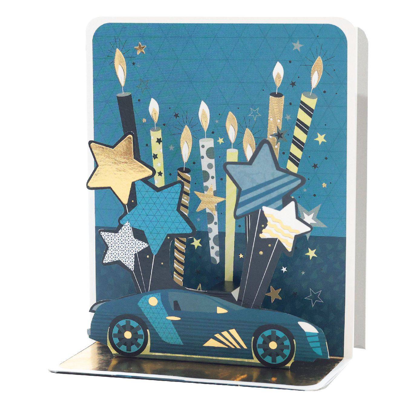 Pictura Racecar Small Pop Up Card featuring a colorful, detailed racecar design with intricate paper pop-up elements.